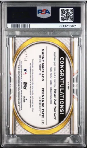 Manny Machado/ Fernando Tatis Jr. 2023 Topps Tribute Dule 
Relic Purple back